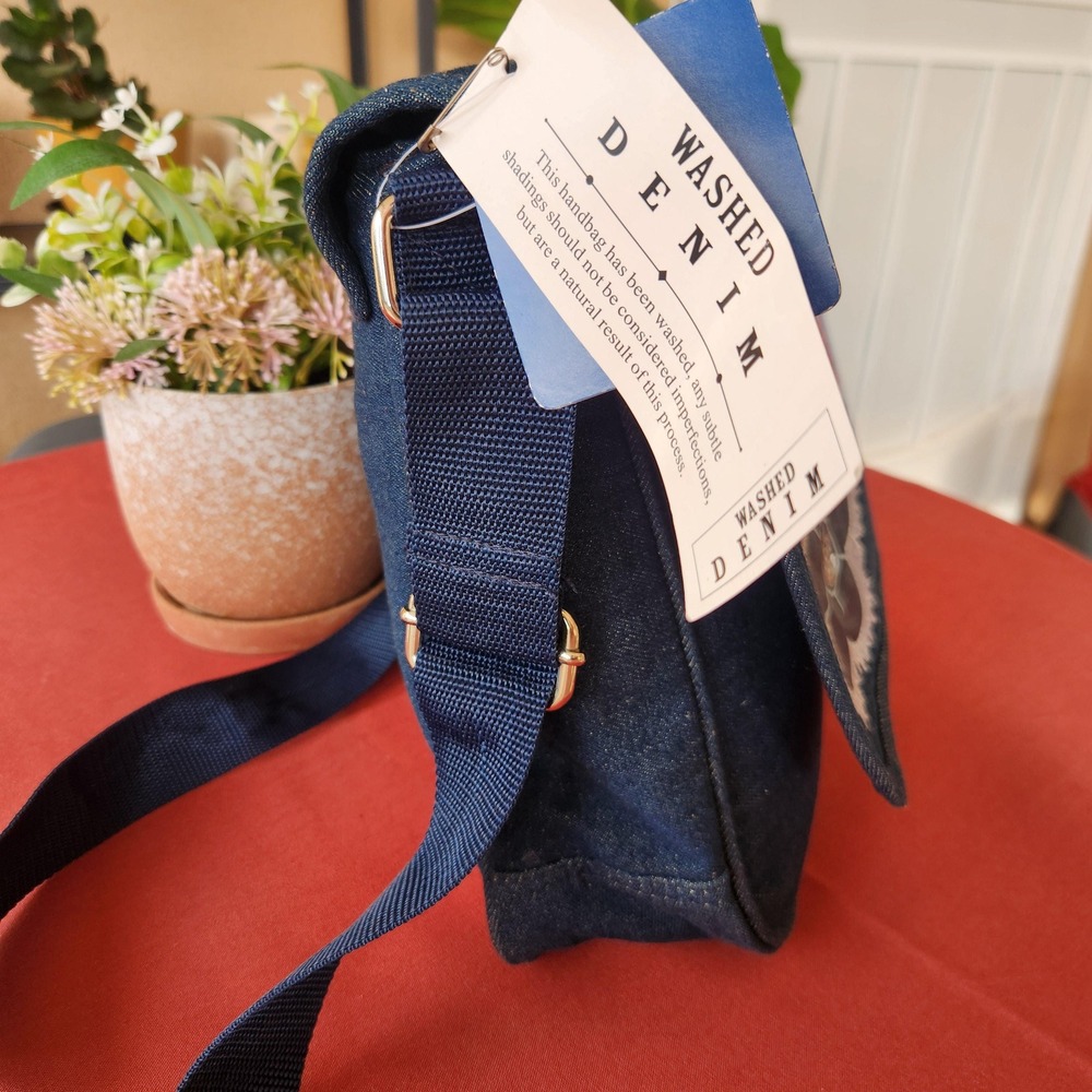 Vintage Disney Eeyore Denim Crossbody Bag Blue Floral Messenger NWT - Picture 6 of 11